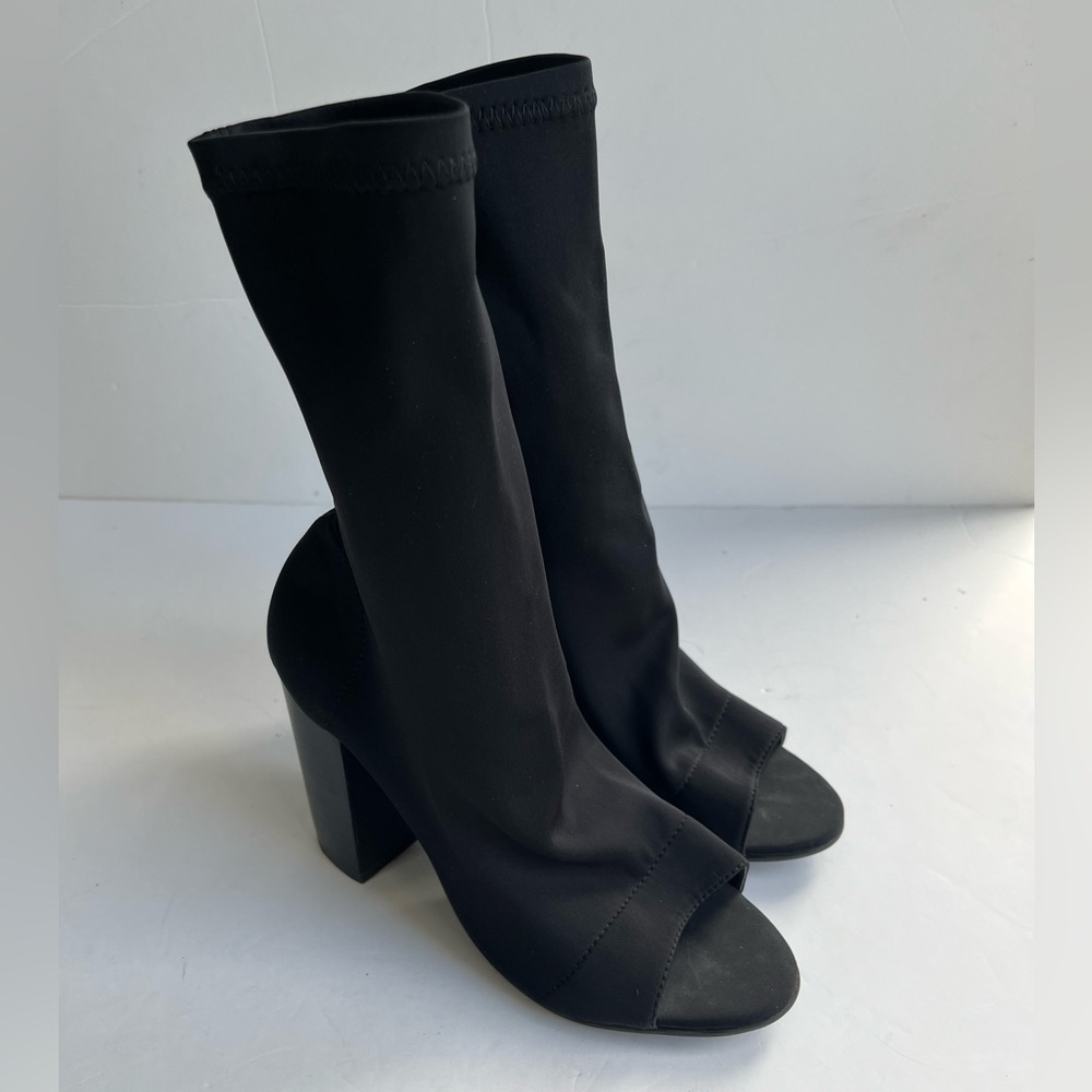 Tony Bianco Malo Black Peep Toe Sock Heel Boot Size 6